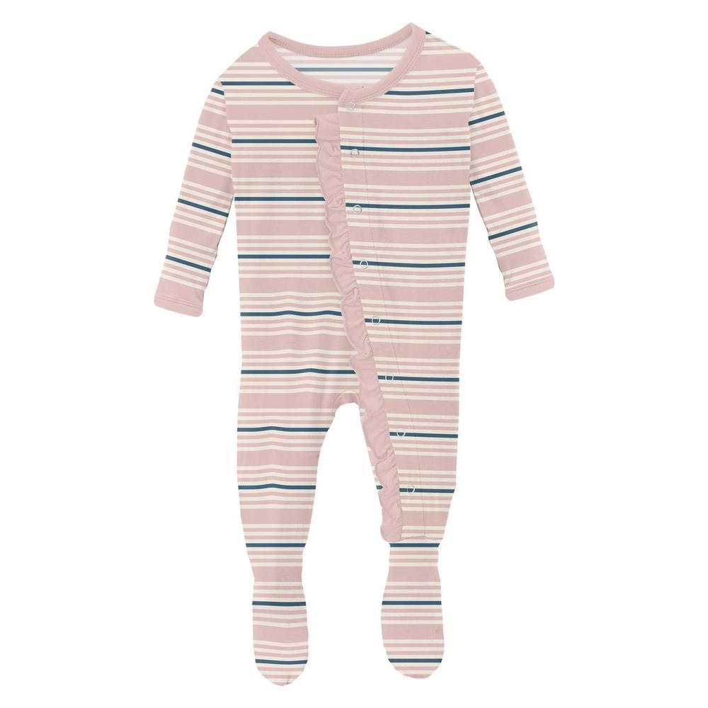 NEW KICKEE kids' ruffle footie with snaps in flotsam stripe